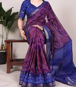 purple Chanderi Bandhej Print Saree with Zari Detailing