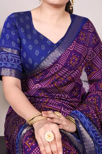 purple Chanderi Bandhej Print Saree with Zari Detailing