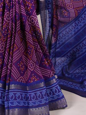 purple Chanderi Bandhej Print Saree with Zari Detailing 3