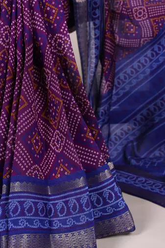 purple Chanderi Bandhej Print Saree with Zari Detailing