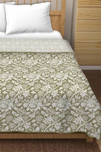 Topini reversible cotton dohar (olive green)  - single