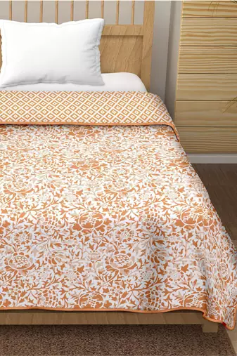 Dyuti reversible cotton dohar (orange)  - single