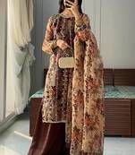 Brown Palazzo Suit with Heavy Sequence Work and Digital Print - Fully Stitched Ready to Wear