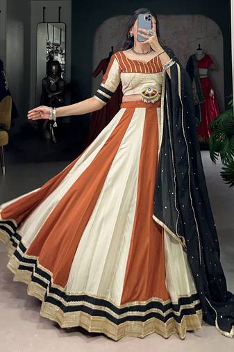 Brown Chinon Sequins Navratri Wear Lehenga Choli