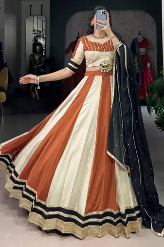 Brown Chinon Sequins Navratri Wear Lehenga Choli