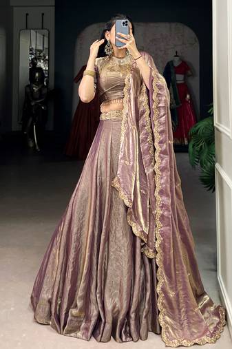 Stunning Lilac Organza Sequins Traditional Lehenga Choli With Dupatta
