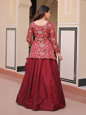 maroon silk zari weaving bridesmaids lehenga with jacket 3