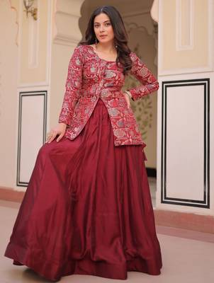 maroon silk zari weaving bridesmaids lehenga with jacket 8
