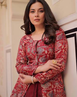 maroon silk zari weaving bridesmaids lehenga with jacket 12