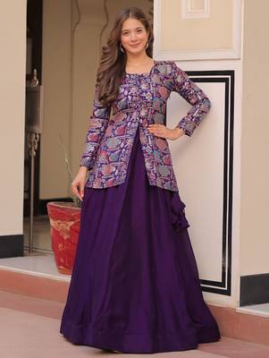 purple silk weaving party lehenga with jacket 1