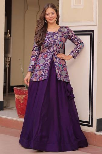 Awesome Purple Silk Weaving Party Wear Lehenga With Jacket
