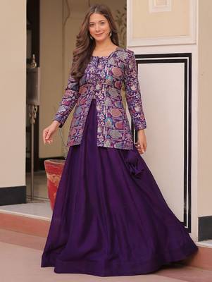 purple silk weaving party lehenga with jacket 2
