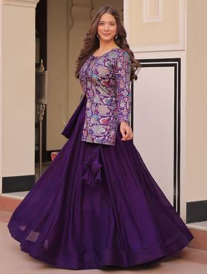 purple silk weaving party lehenga with jacket 3