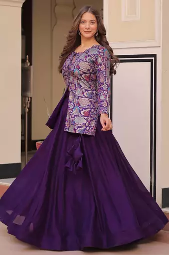 purple silk weaving party lehenga with jacket