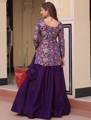purple silk weaving party lehenga with jacket 4