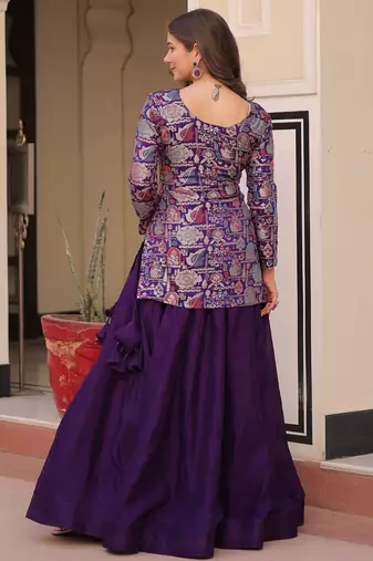 purple silk weaving party lehenga with jacket