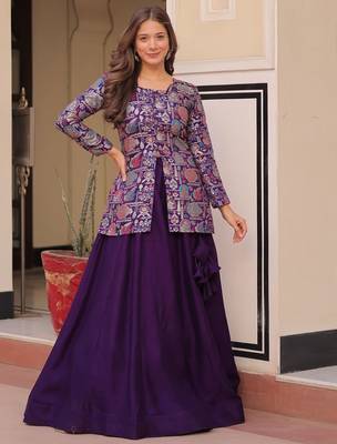 purple silk weaving party lehenga with jacket 6