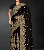 Black sequin embroidered art silk saree with blouse piece