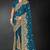 Teal blue sequin embroidered art silk saree with blouse piece