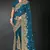 Teal blue sequin embroidered art silk saree with blouse piece