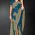 Teal blue sequin embroidered art silk saree with blouse piece