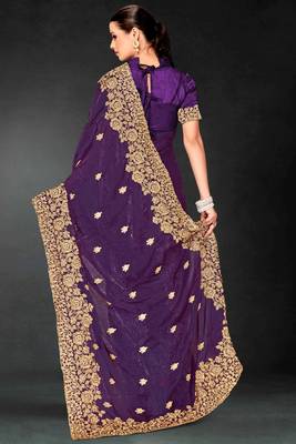 Purple sequin embroidered art silk saree with blouse piece 3