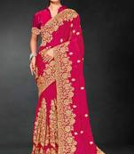 Magenta sequin embroidered art silk saree with blouse piece