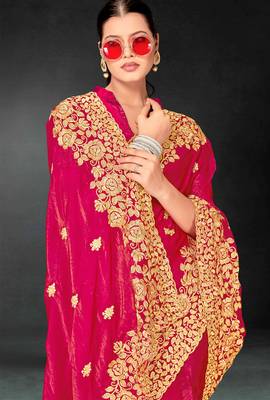 Magenta sequin embroidered art silk saree with blouse piece 4