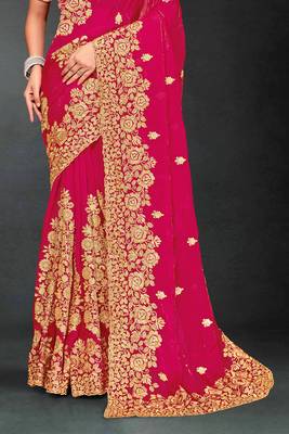 Magenta sequin embroidered art silk saree with blouse piece 5