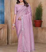 Pink sequin zari resham embroidered saree with matching blouse piece