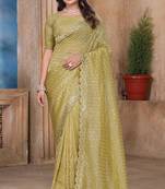 Mustard sequin zari resham embroidered saree with matching blouse piece