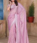 Pink sequin zari resham embroidered saree with matching blouse piece