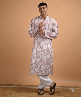Brown floral printed cotton  kurta 1