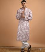Brown floral printed cotton  kurta