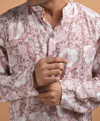 Brown floral printed cotton  kurta 2