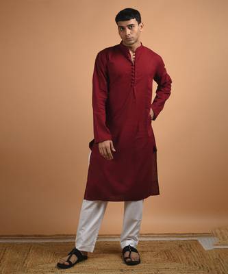 Maroon plain cotton  kurta 1