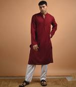 Maroon plain cotton  kurta