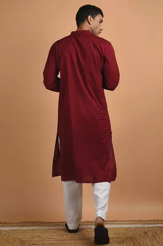 Maroon plain cotton  kurta
