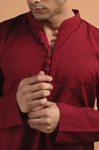 Maroon plain cotton  kurta