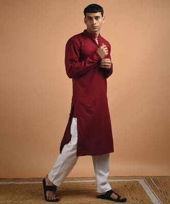 Maroon plain cotton  kurta 4
