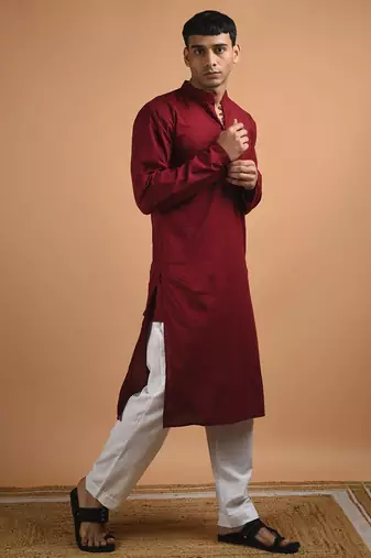 Maroon plain cotton  kurta