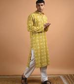 Yellow floral printed cotton  kurta