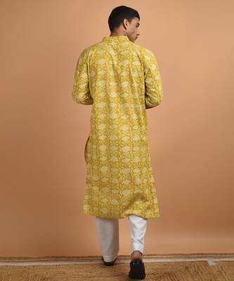Yellow floral printed cotton  kurta 2