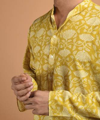 Yellow floral printed cotton  kurta 3