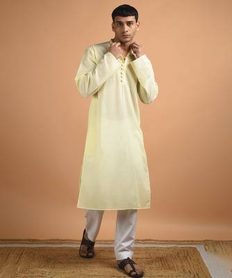 Yellow plain cotton  kurta 1