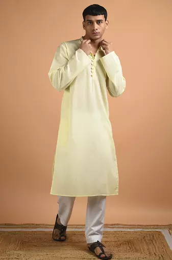 Yellow plain cotton  kurta