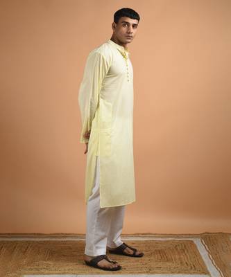 Yellow plain cotton  kurta 3