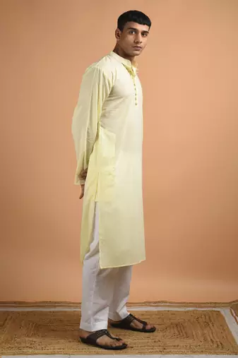 Yellow plain cotton  kurta
