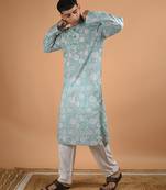 Blue floral printed cotton  kurta