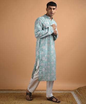 Blue floral printed cotton  kurta 2
